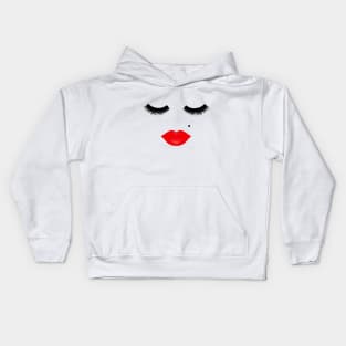 Red Lips and Eyelashes with Beauty Mark Kids Hoodie